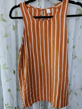 L Old Navy Flowy A-line Tank in Burnt Orange Vertical Stripe